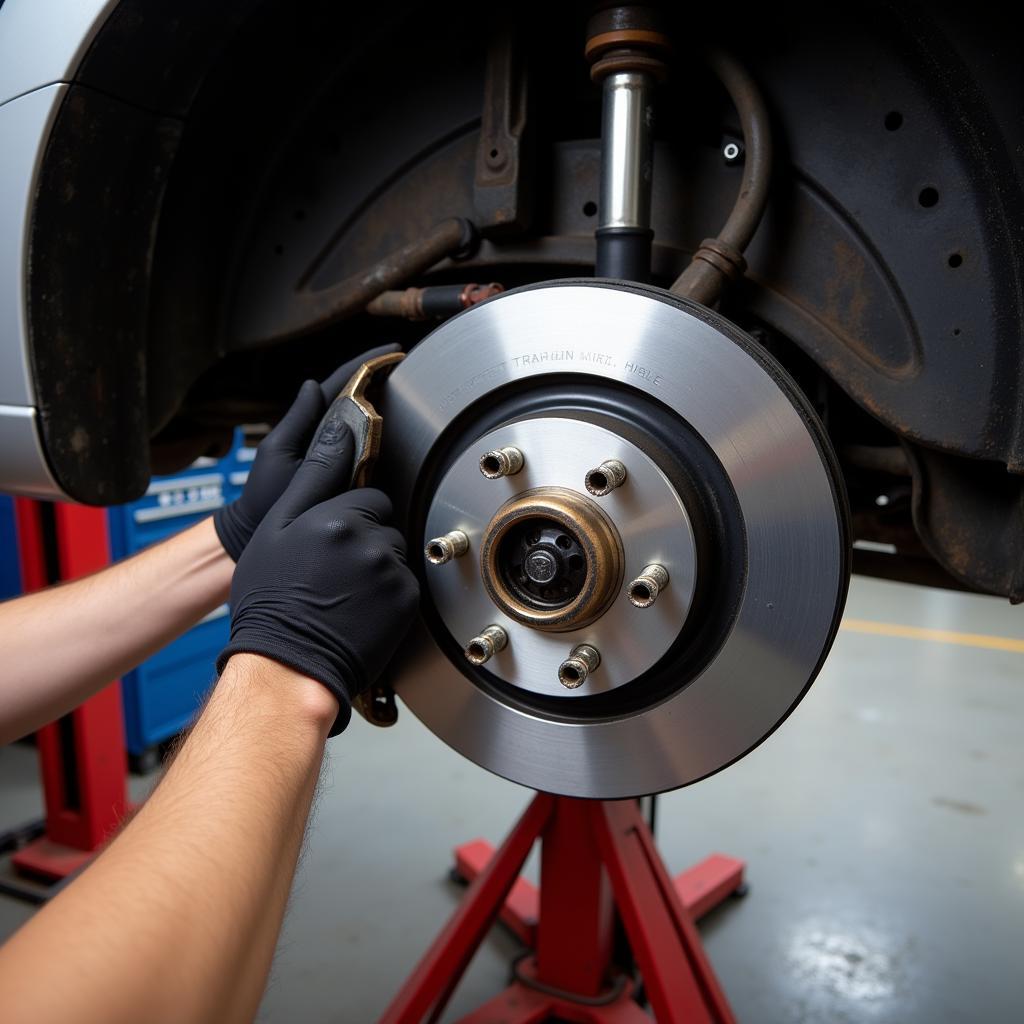 Replacing Brake Pads with Car Lifted