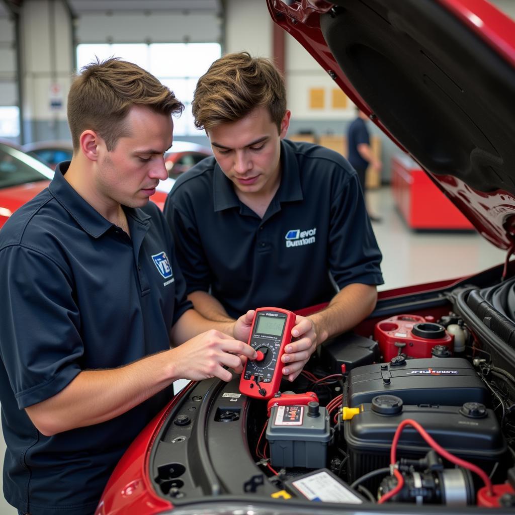 Students Learning About Car Battery Maintenance