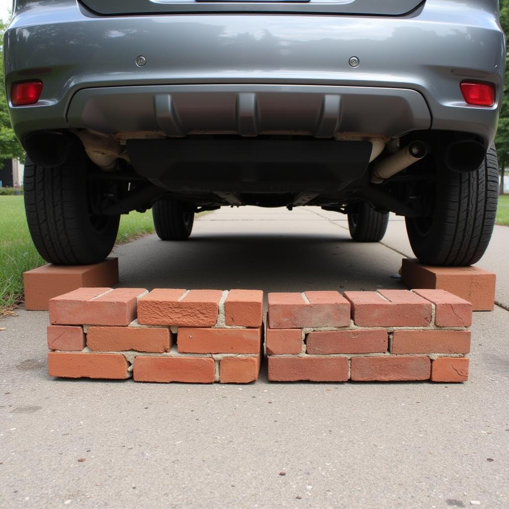 Supporting a Jacked-Up Car with Bricks