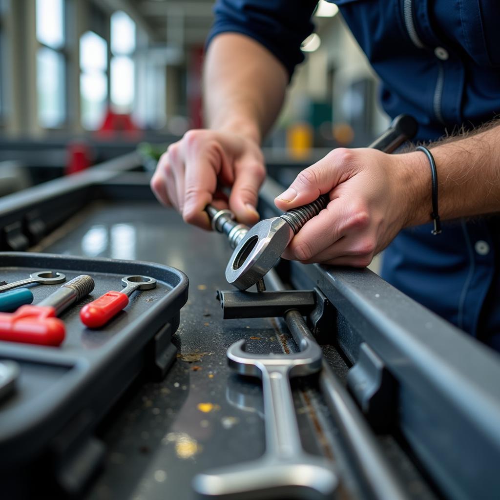 Technician Repairing Conveyor Belt