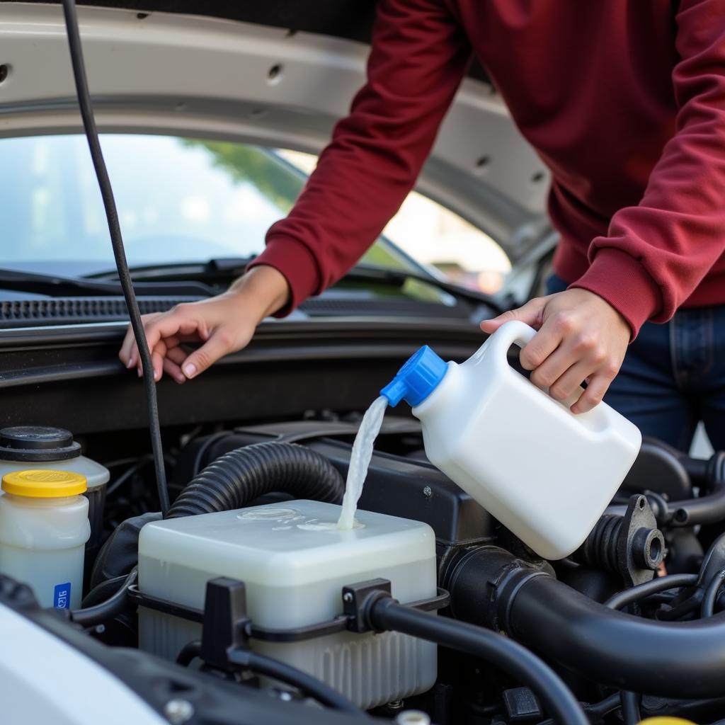 Teen Filling Windshield Washer Fluid