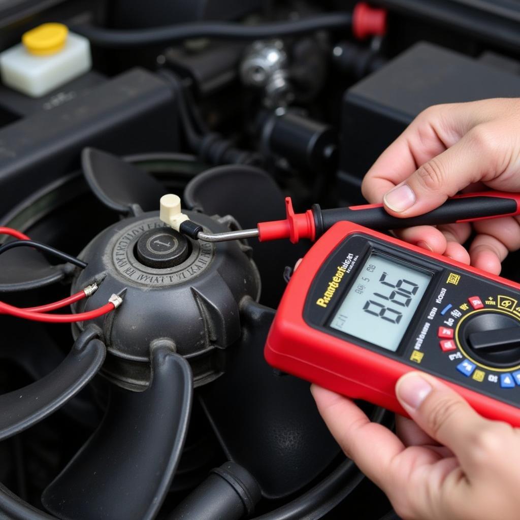 Testing the car engine fan with a multimeter