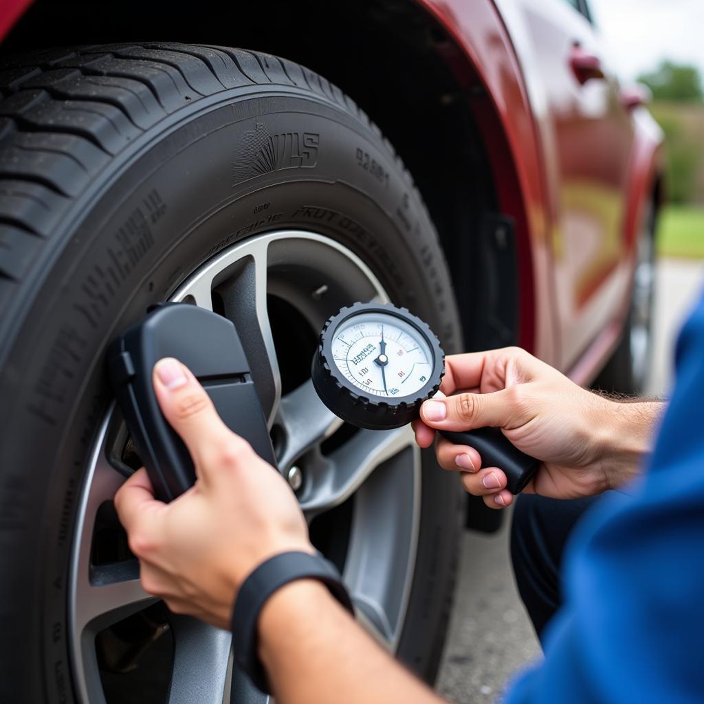 Tire Pressure Check with Gauge