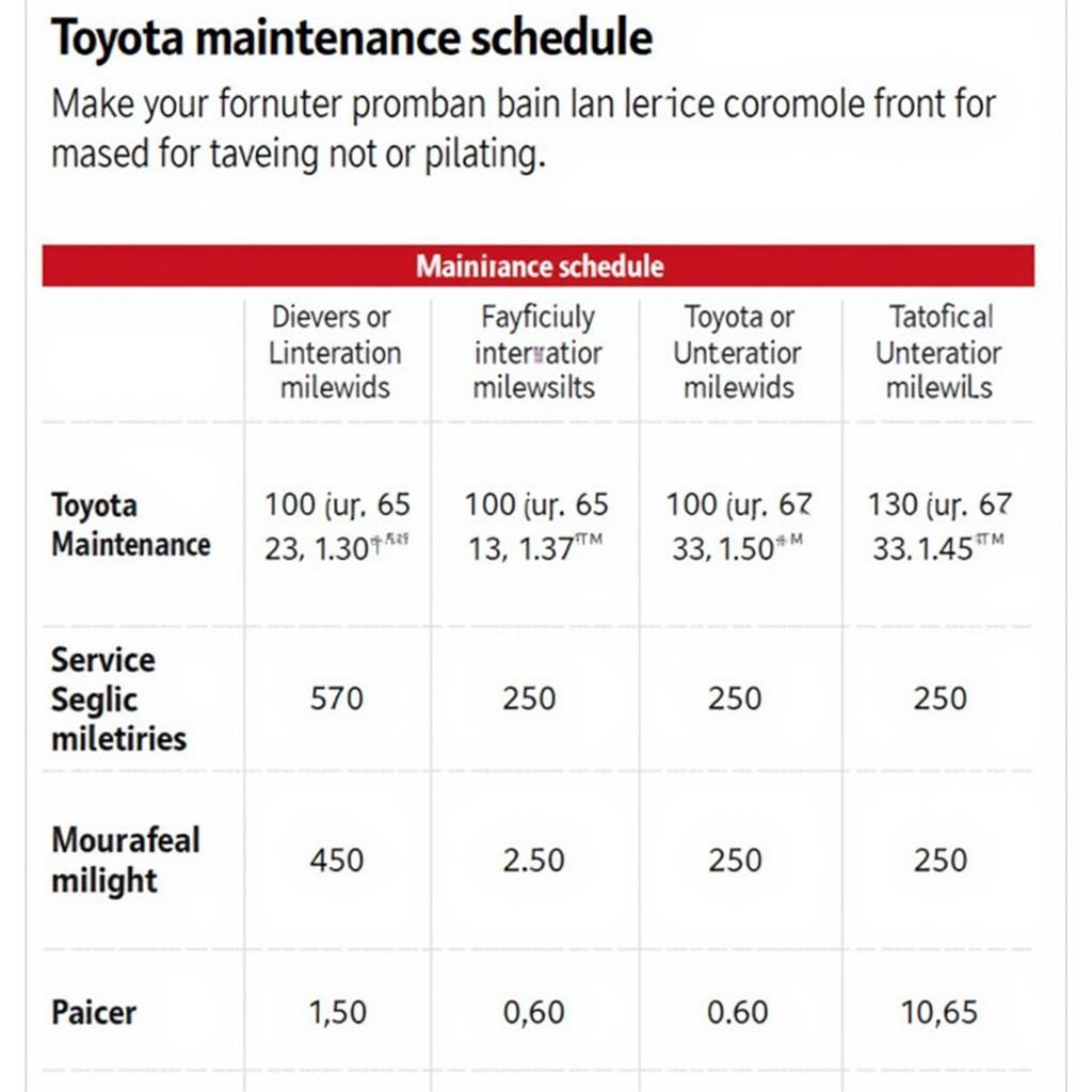 Toyota Maintenance Schedule