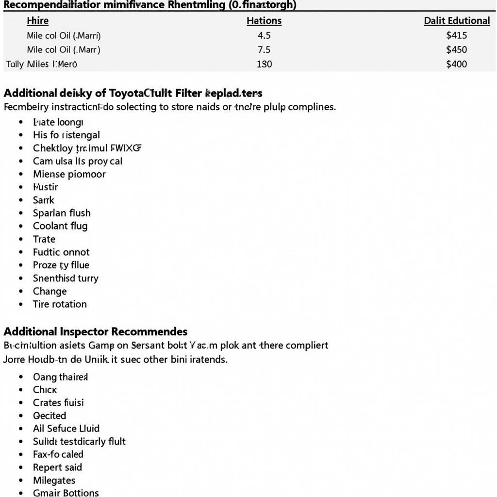 Toyota Yaris Maintenance Schedule Chart