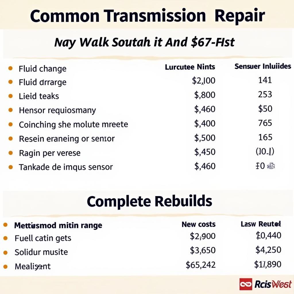 Breakdown of transmission repair costs