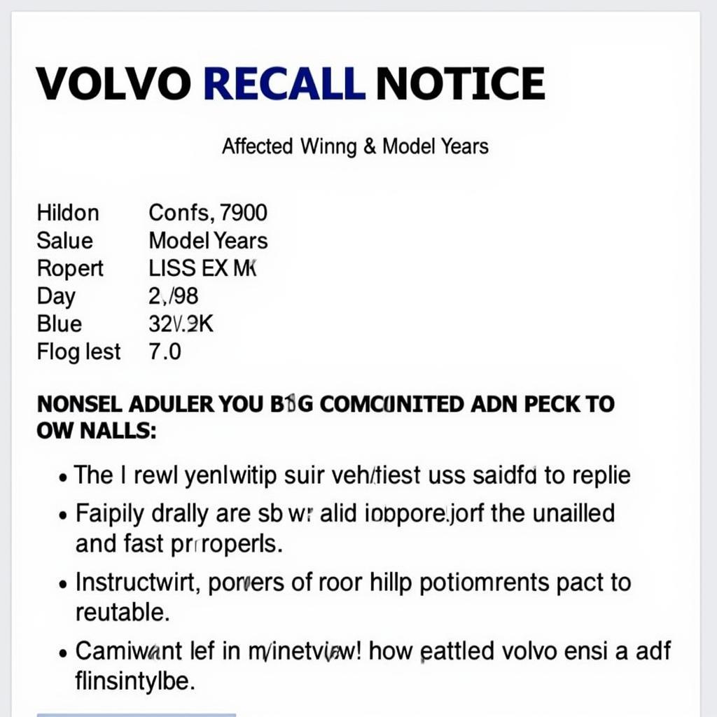 Example of a Volvo Recall Notice