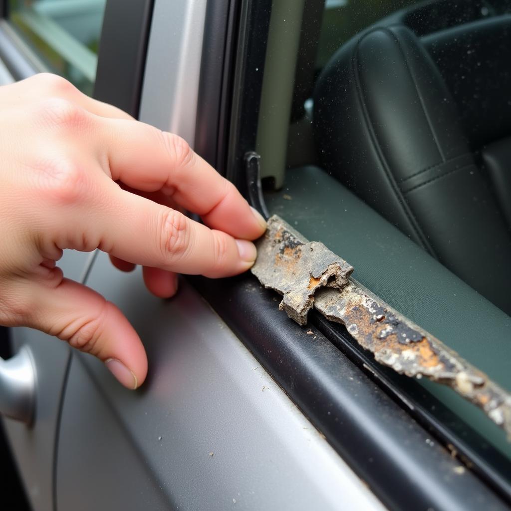 Inspecting Damaged Car Weather Stripping