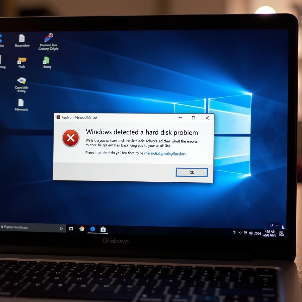 Windows Hard Disk Problem Error Message Displayed on a Laptop Screen