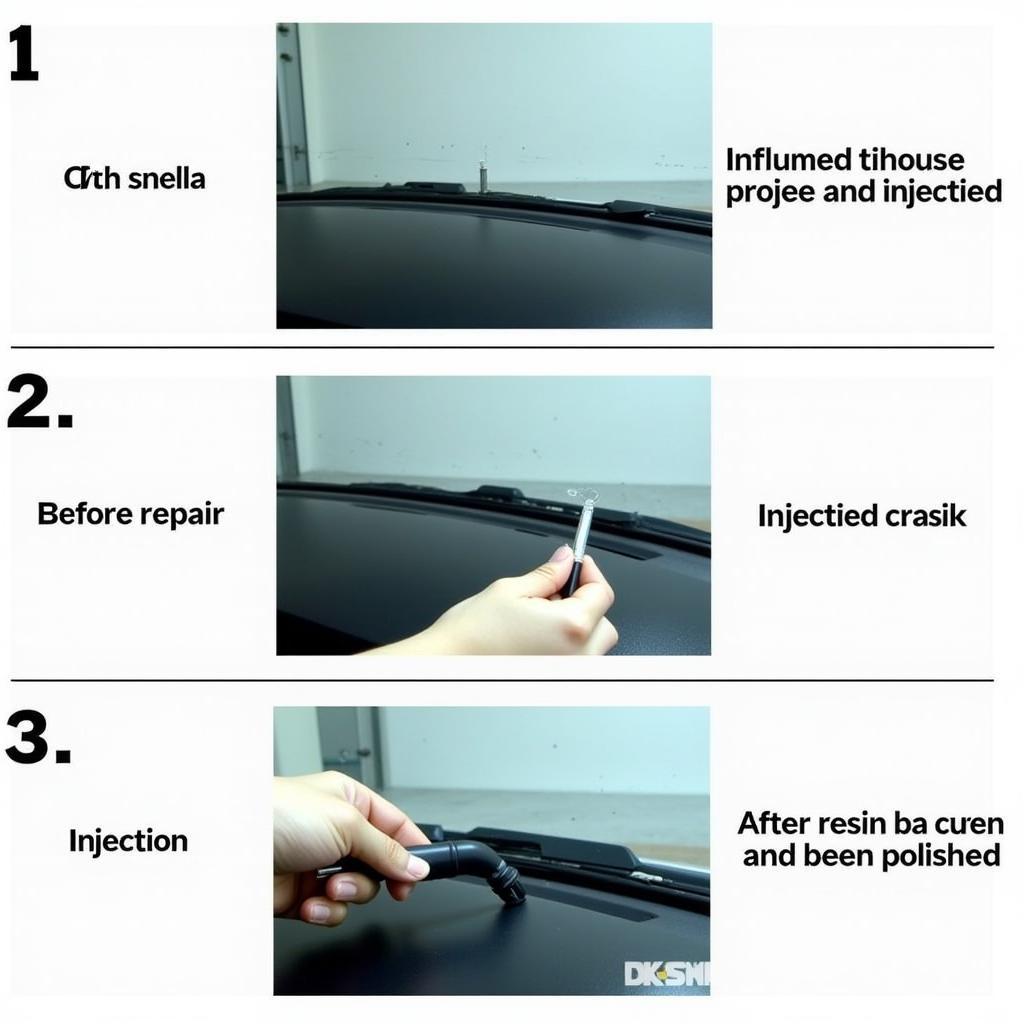 Windshield chip repair process using resin injection