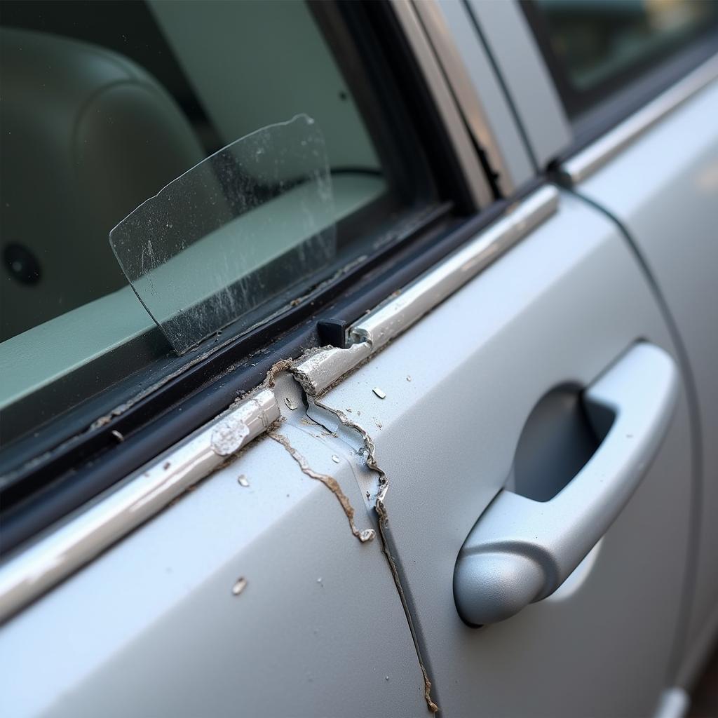 Worn and Damaged Car Door Weather Stripping