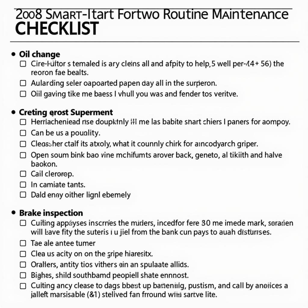 2008 Smart Car Routine Maintenance Checklist