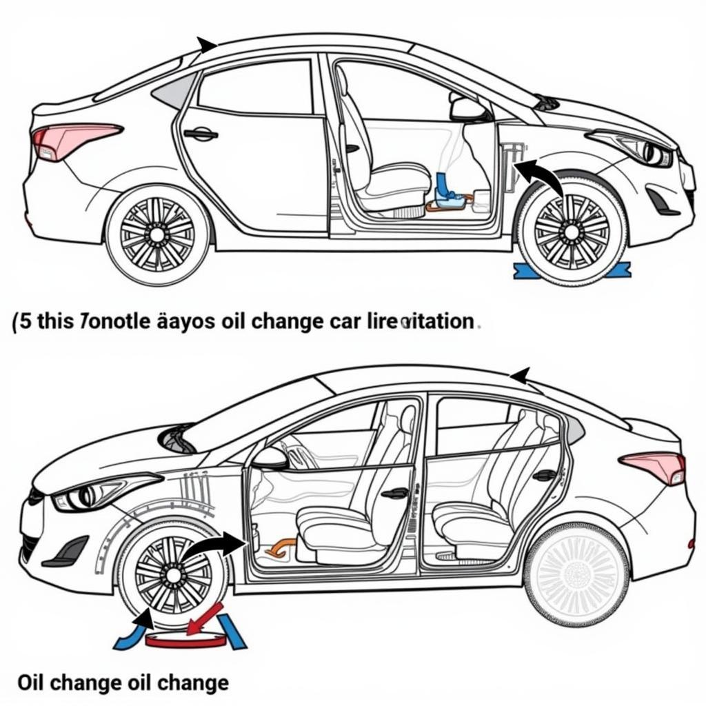 A 2012 Hyundai Elantra getting an oil change and tire rotation as part of preventative maintenance.