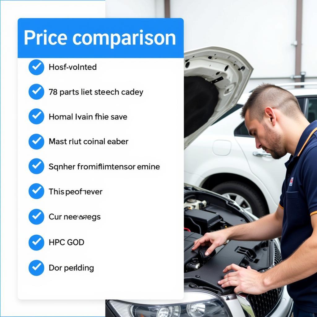 Finding affordable car maintenance options in Salt Lake City, showing a price comparison chart of different service providers and a mechanic offering a free inspection.