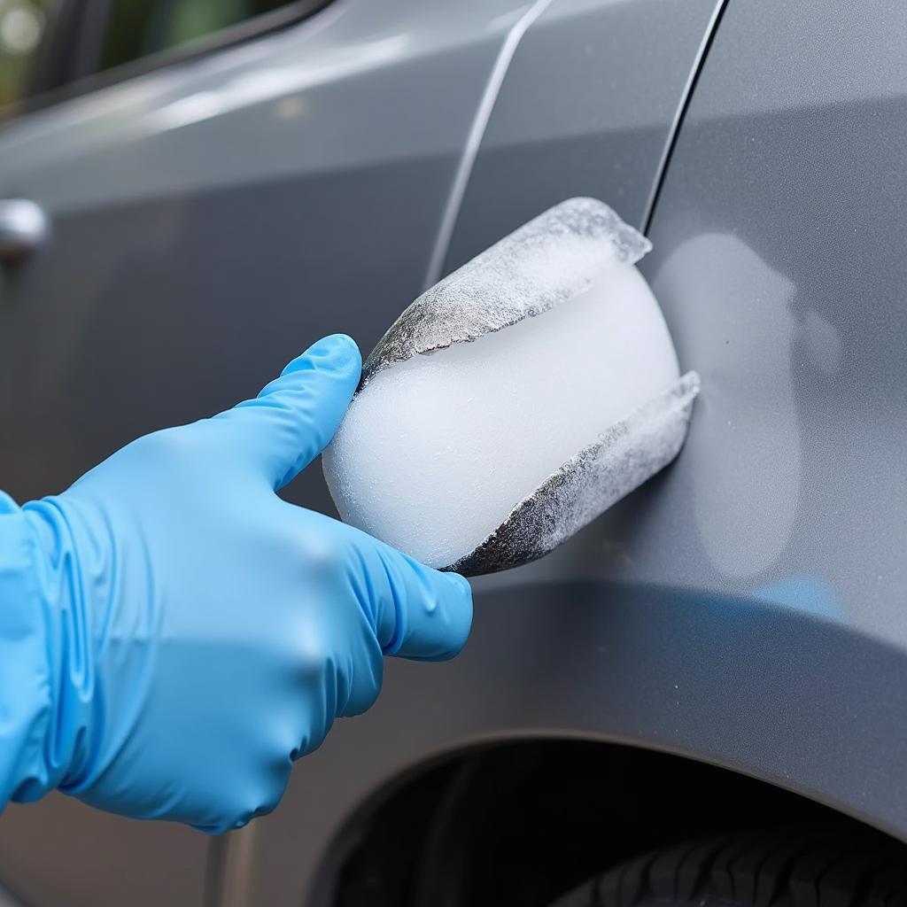 Applying Dry Ice to Car Dent