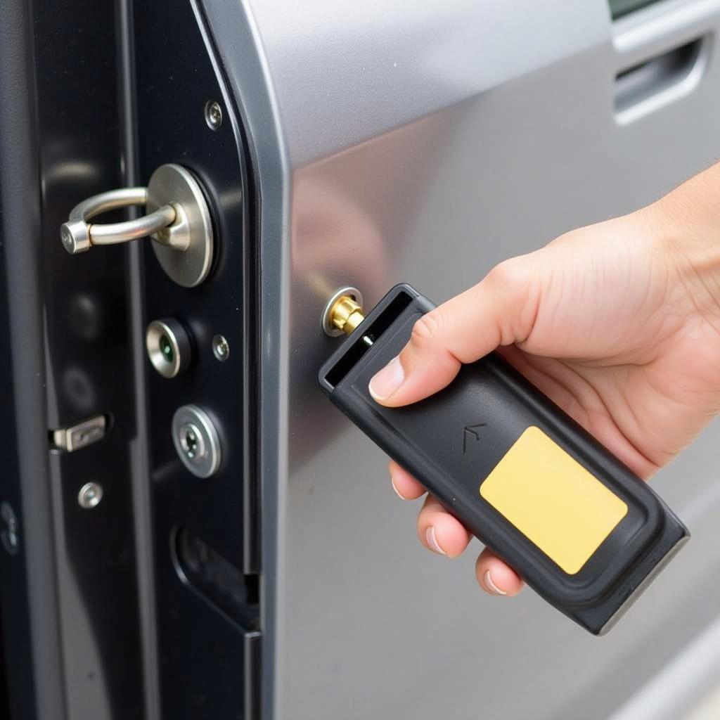 Applying lubricant to a car door lock to prevent freezing