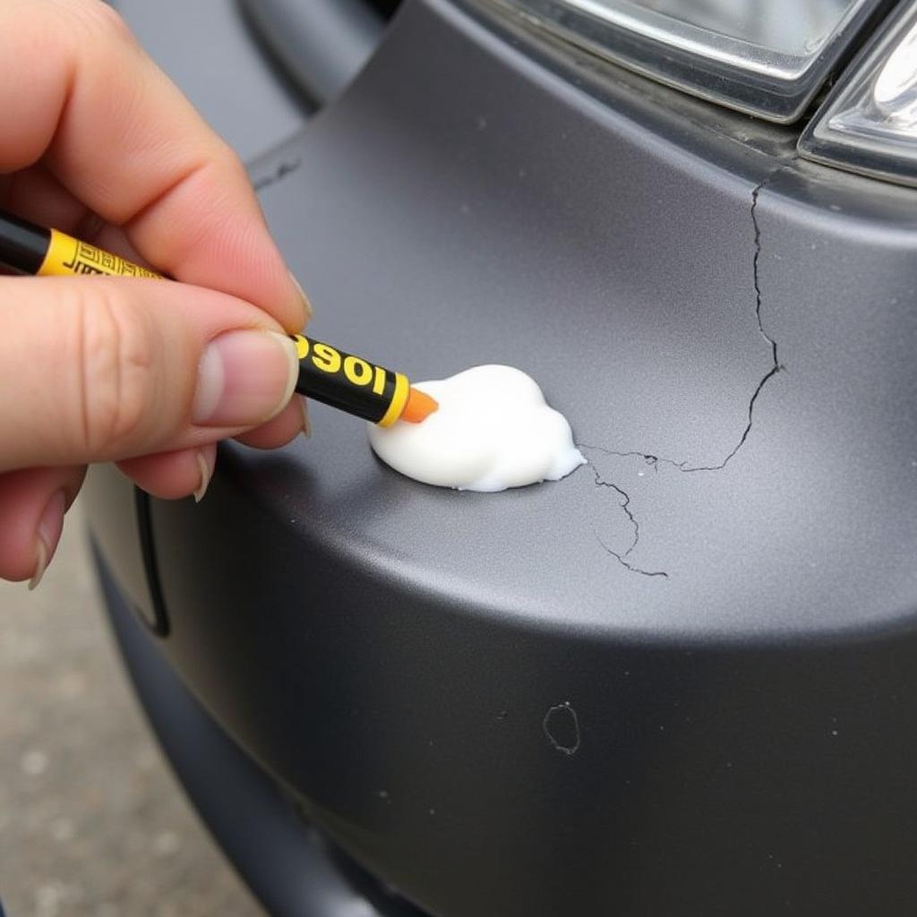 Applying Ramen Paste to Car Bumper