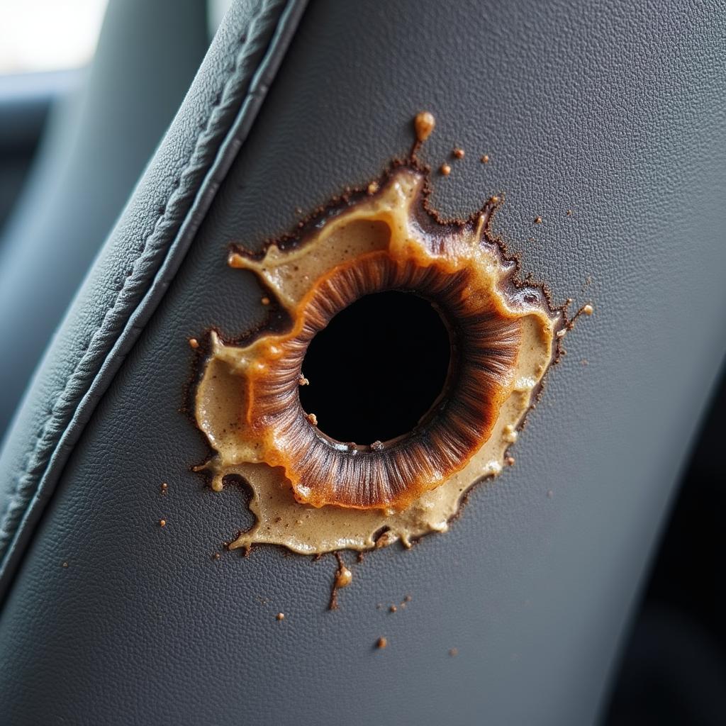 Assessing the burn hole damage in car upholstery