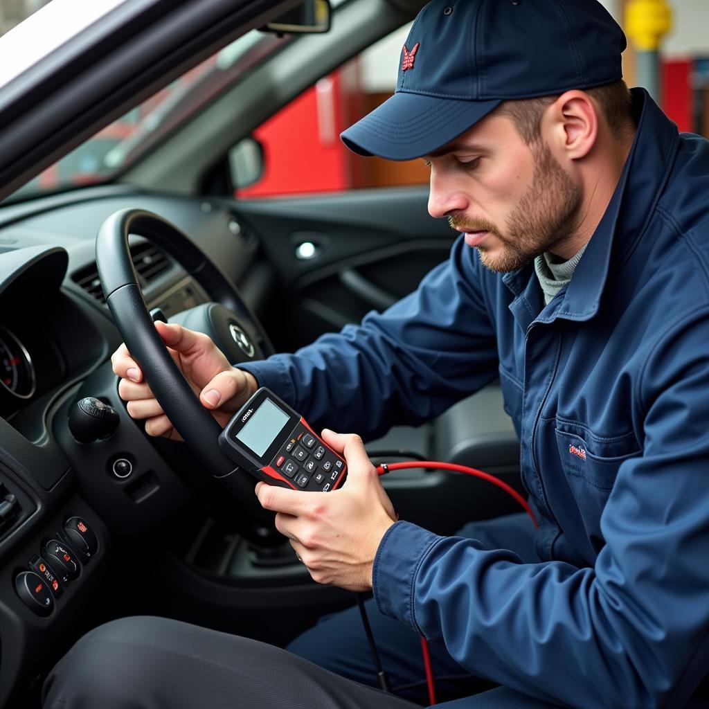 Automotive Technician Troubleshooting a Hardware Installation Problem