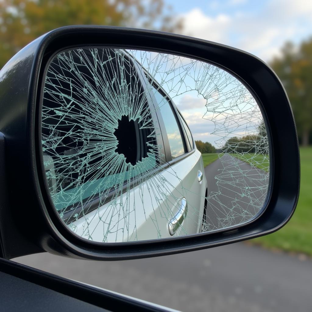 Broken Car Side Mirror Temporary Fix with Reflective Tape