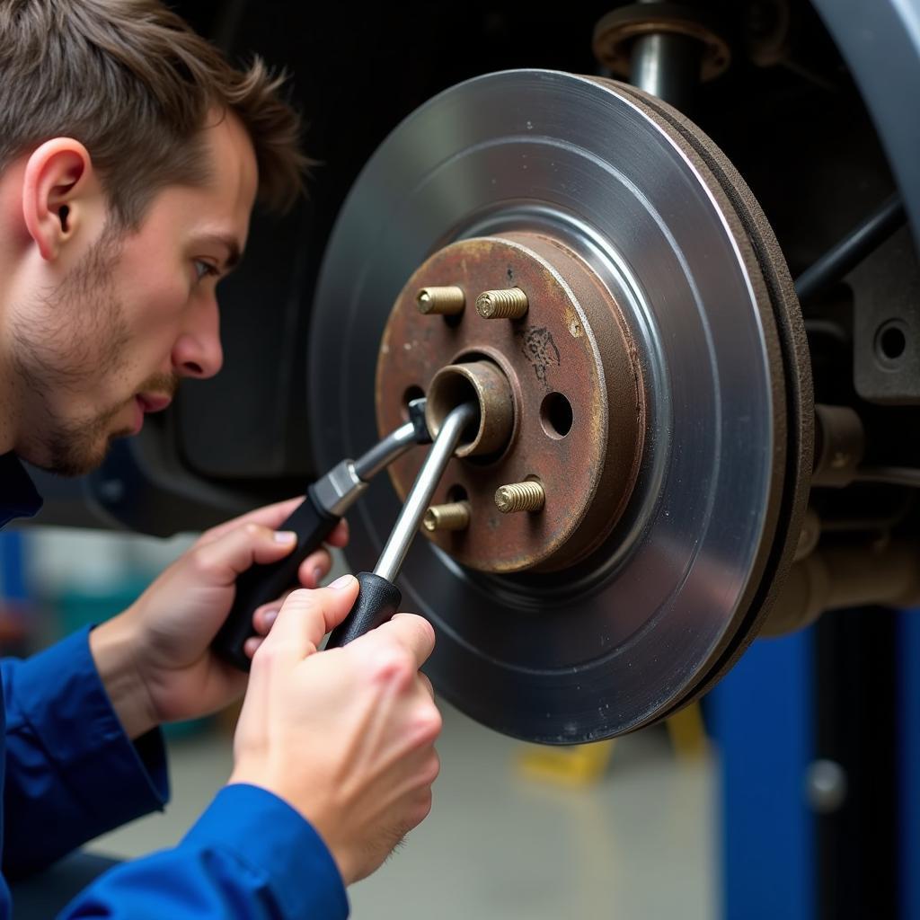 Inspecting Car Brake Drum for Problems