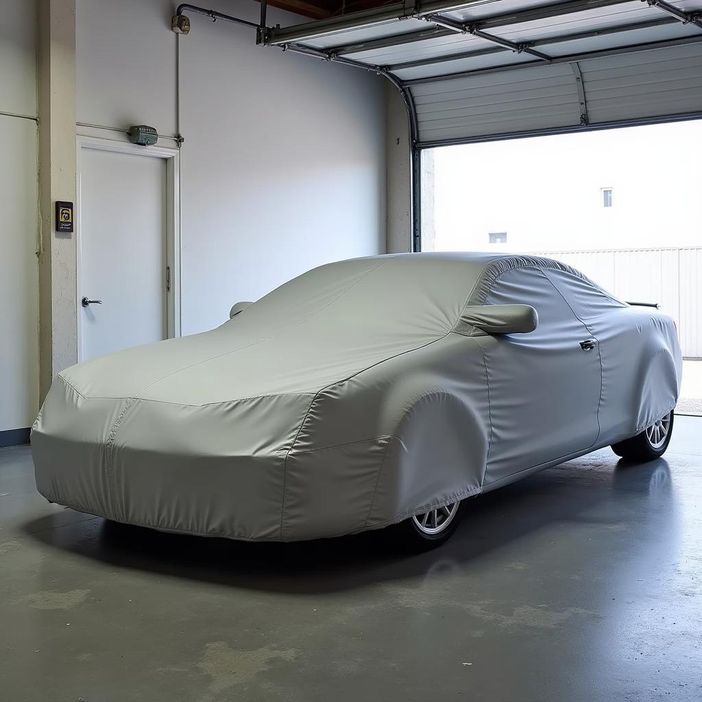 Car covered in a garage for long-term storage