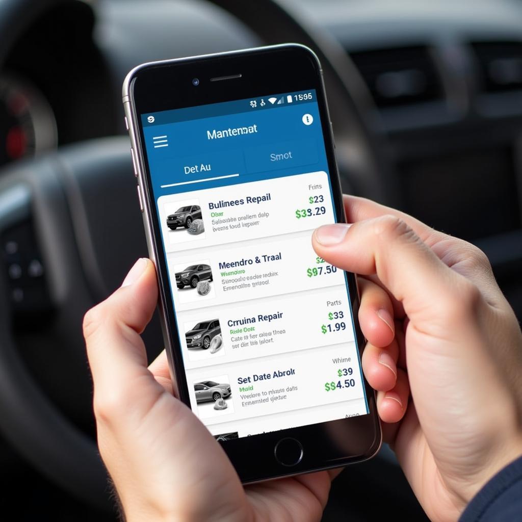 Car maintenance app displaying repair cost estimates