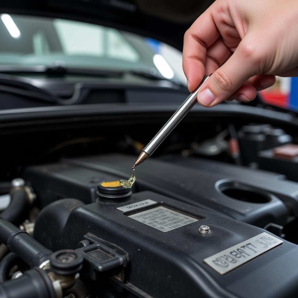 Mechanic Checking Engine Oil Level