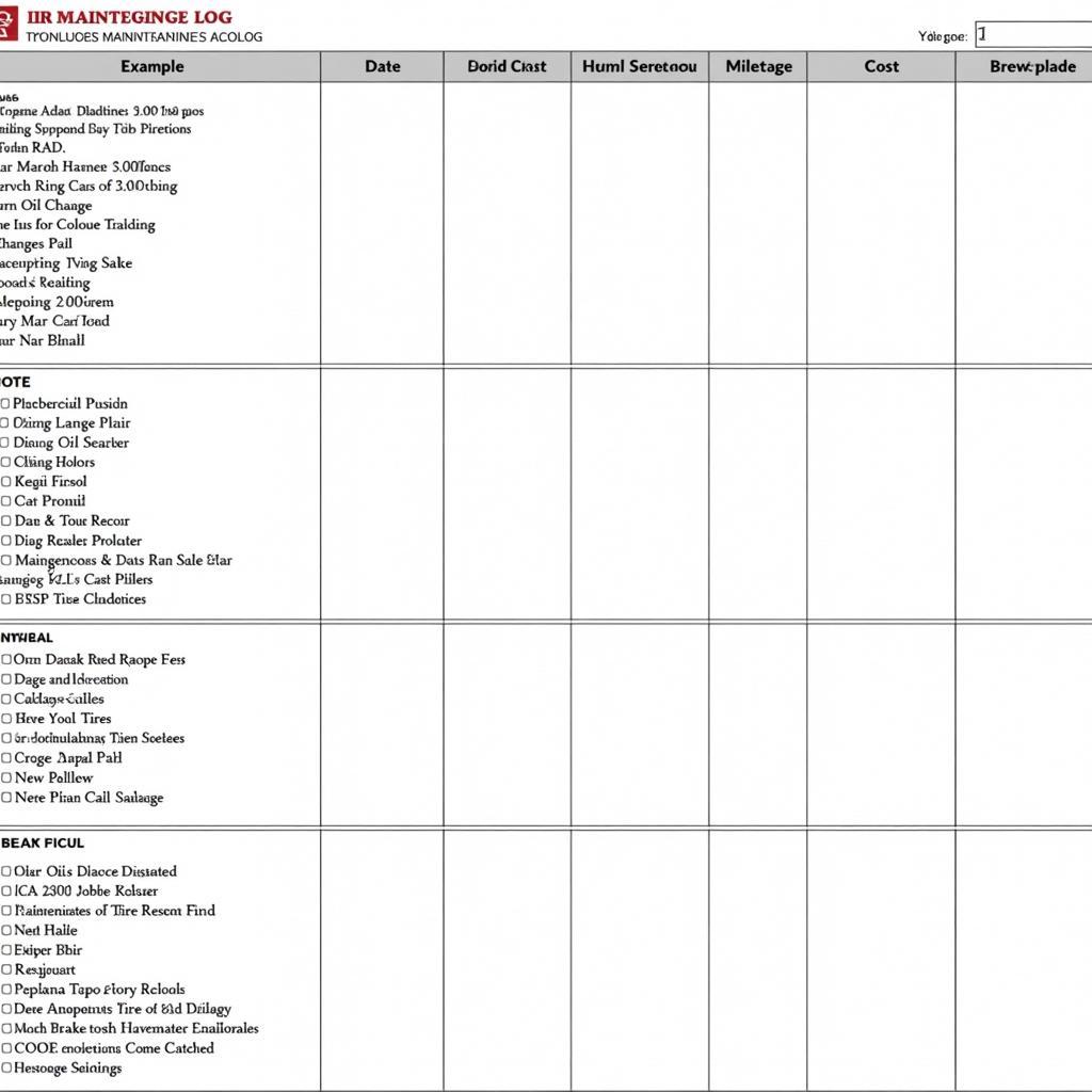 Example of a Detailed Car Maintenance Log