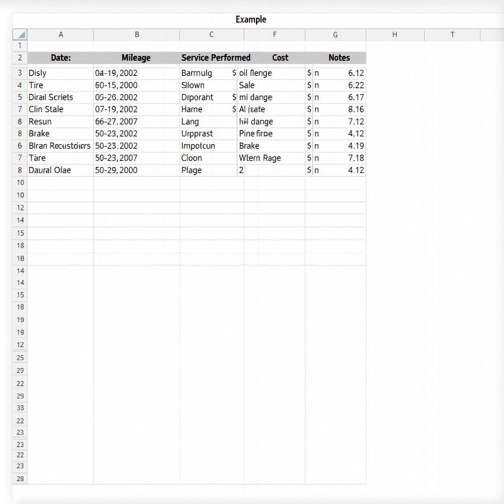 Car Maintenance Spreadsheet Example