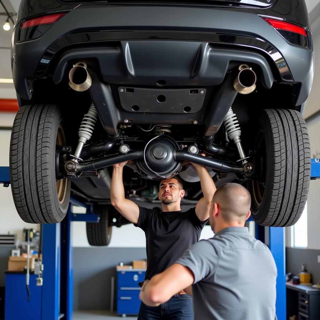 Car on Lift for Inspection