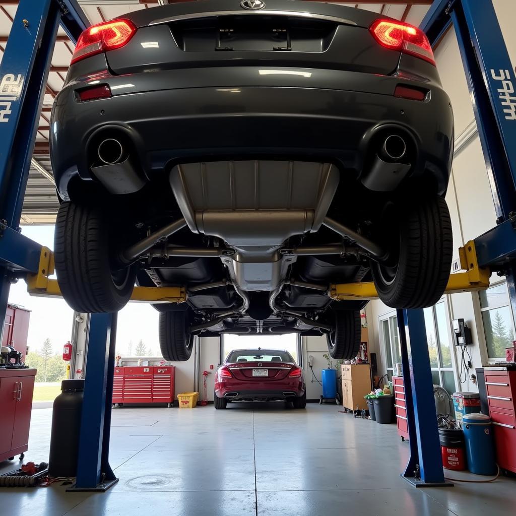 Car on Lift for Inspection