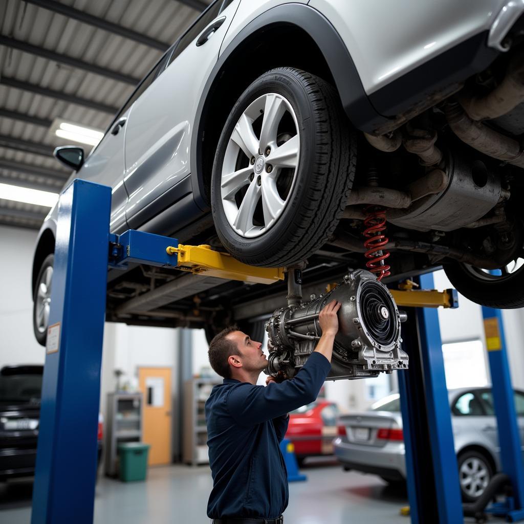 Car on Lift for Transmission Inspection