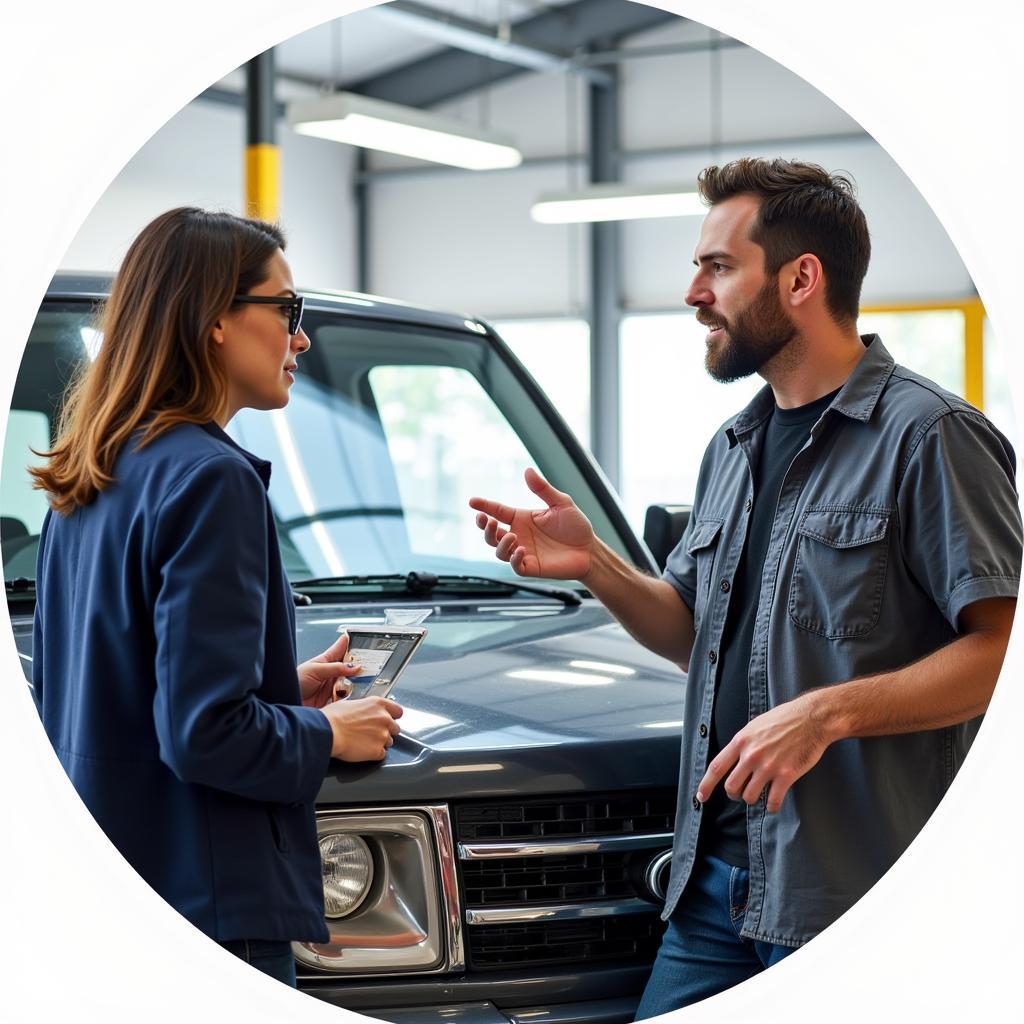 Car Owner Discussing Repair Options with Mechanic