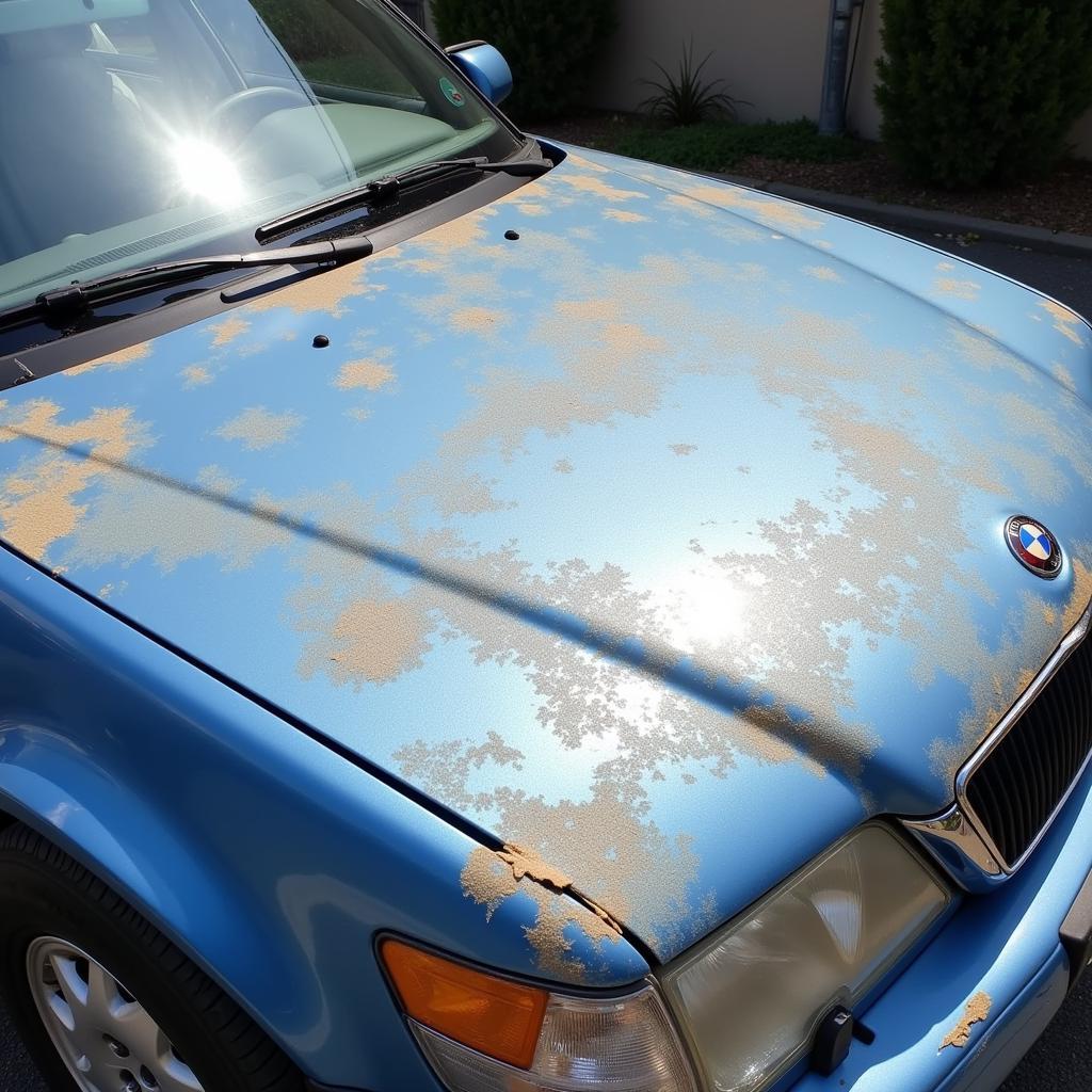 Car paint damage caused by prolonged sun exposure