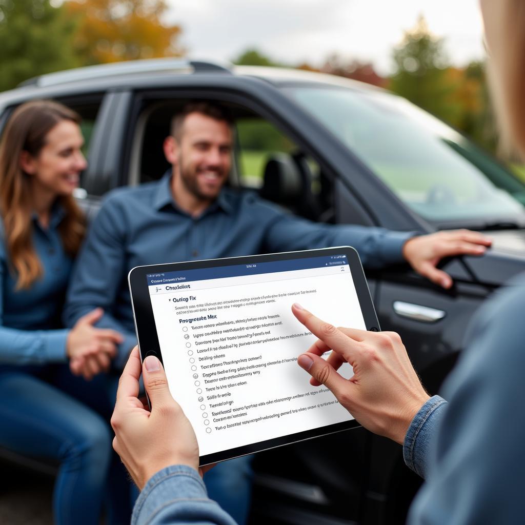 Car owner reviewing a troubleshooting checklist for common car problems