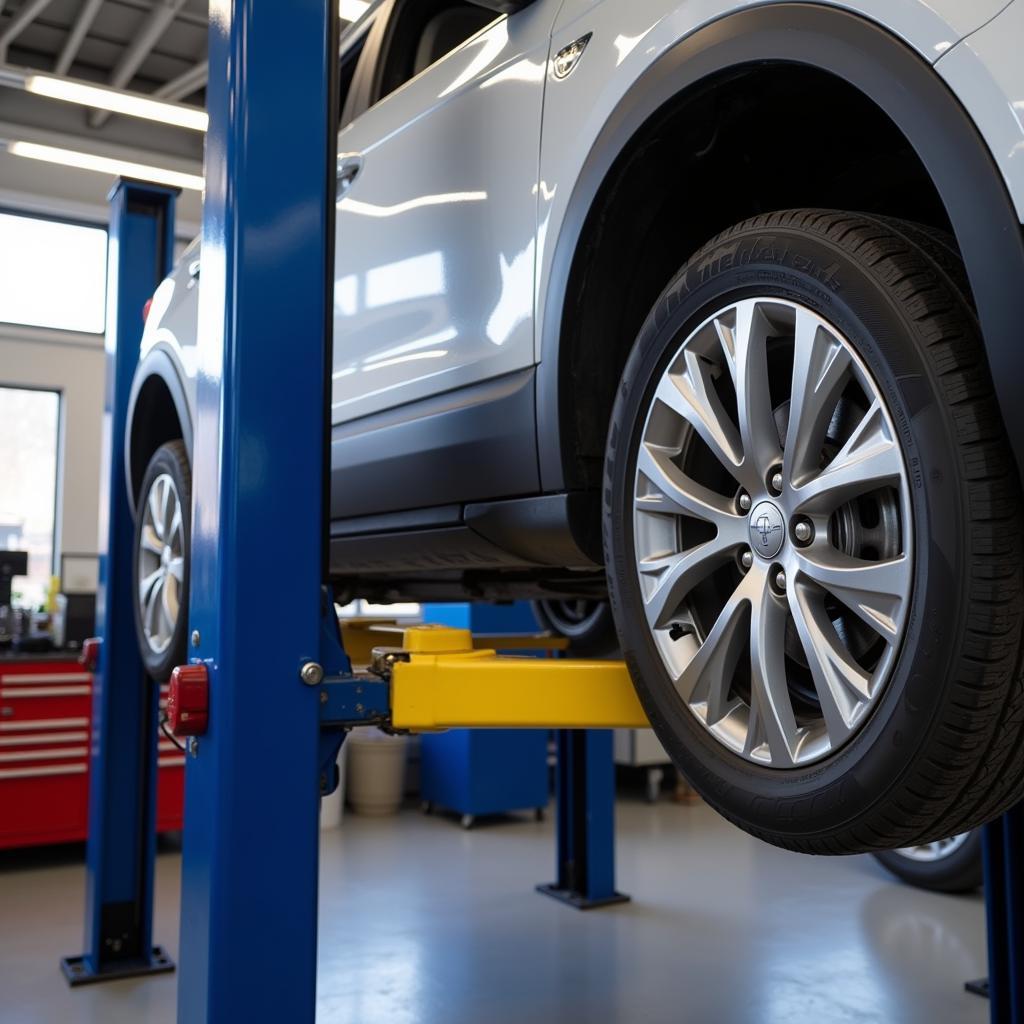 Car undergoing routine maintenance in a Virginia Beach garage