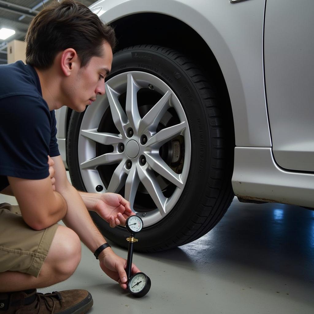 Checking Tire Pressure with a Gauge