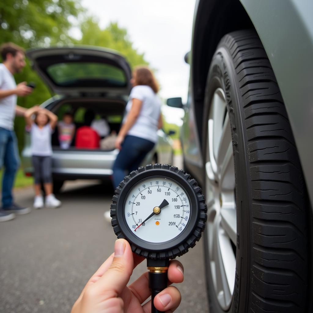 Checking Tire Pressure Before Road Trip