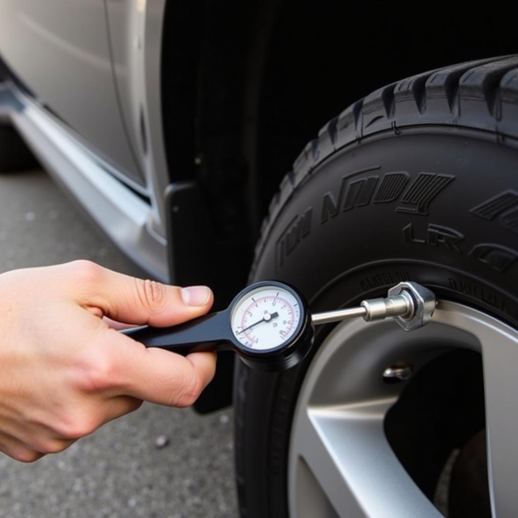 Checking Tire Pressure with a Gauge