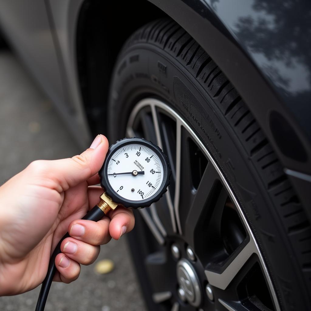 Checking Tire Pressure with a Gauge