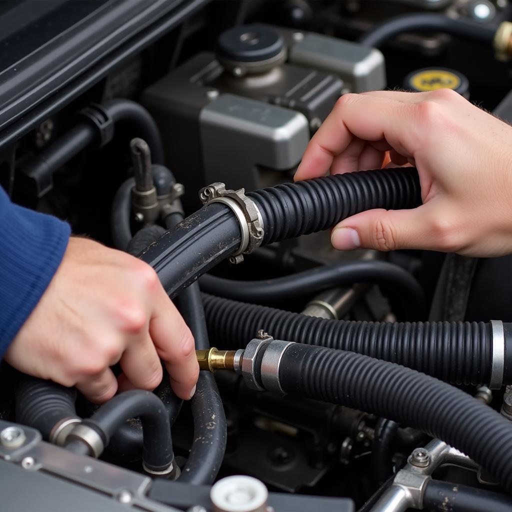 Mechanic Checking Vacuum Hoses for Leaks