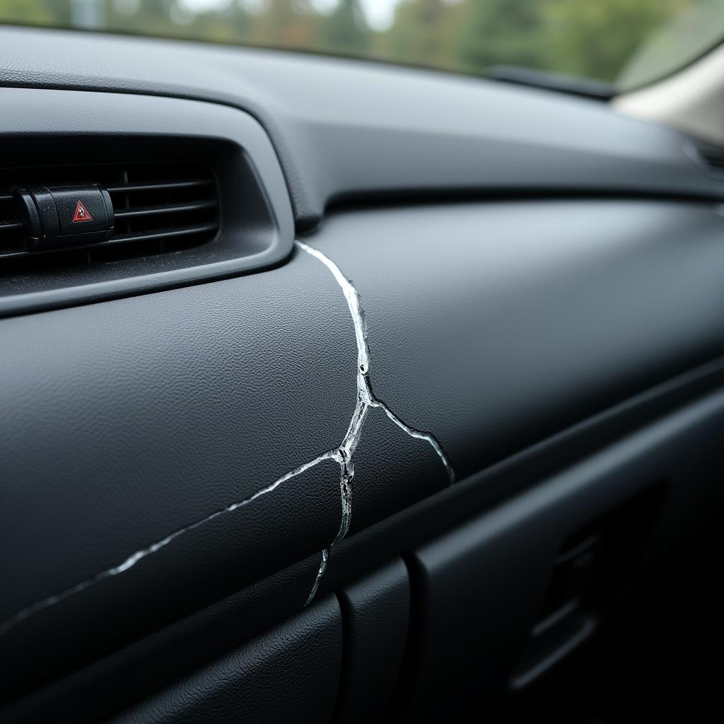 Close-up of a cracked car dashboard