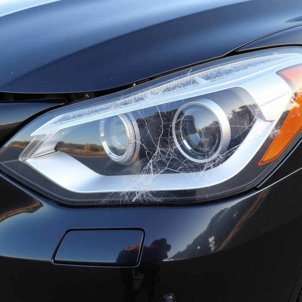 Closeup of a cracked car light lens