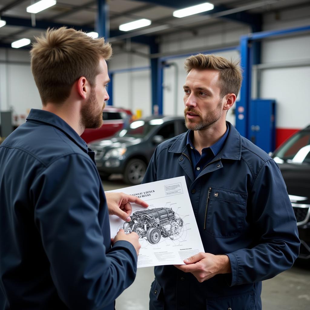 Customer Talking to Mechanic About Car Repair