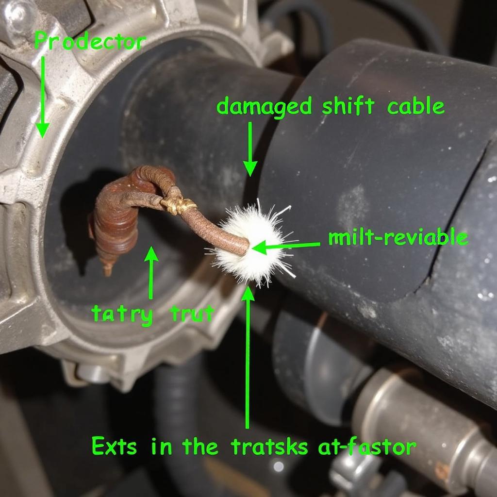 Damaged shift cable connected to car transmission