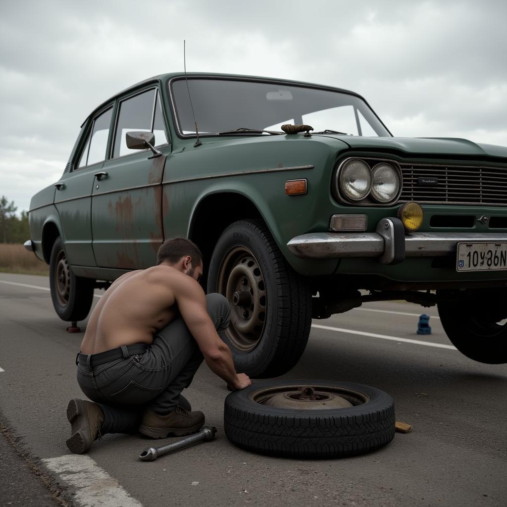 Changing a Tire in DayZ 0.63