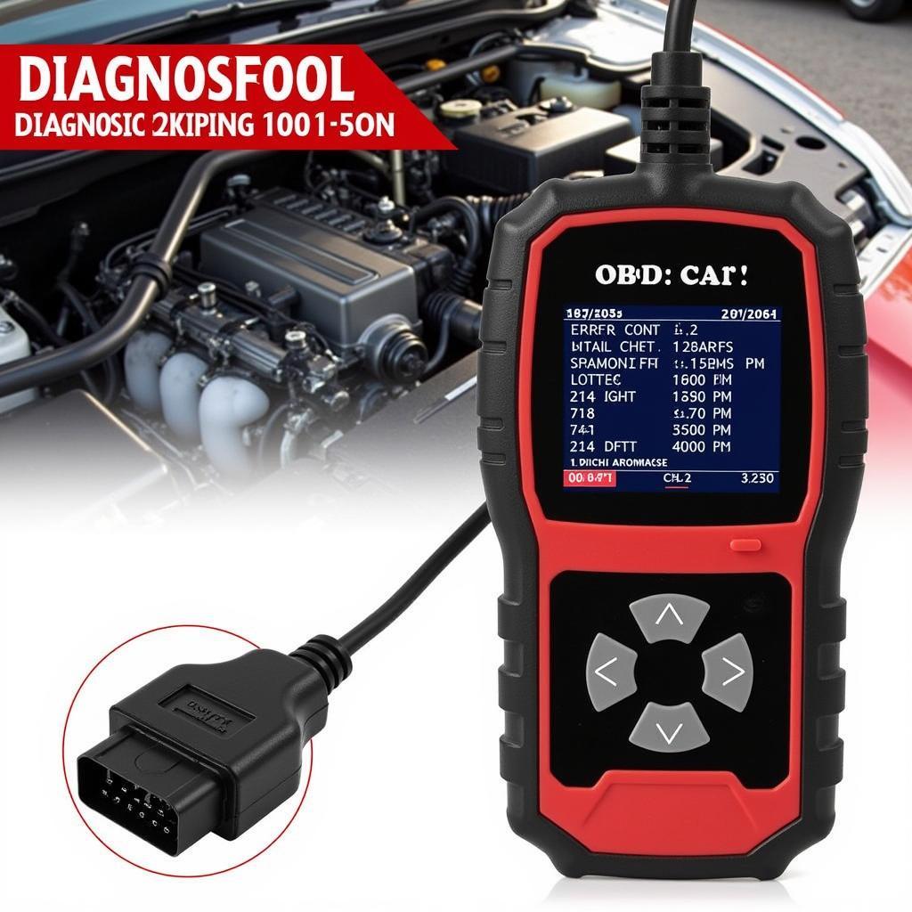 Diagnosing post-inspection engine problems: A close-up view of a diagnostic tool plugged into a car's OBD-II port.