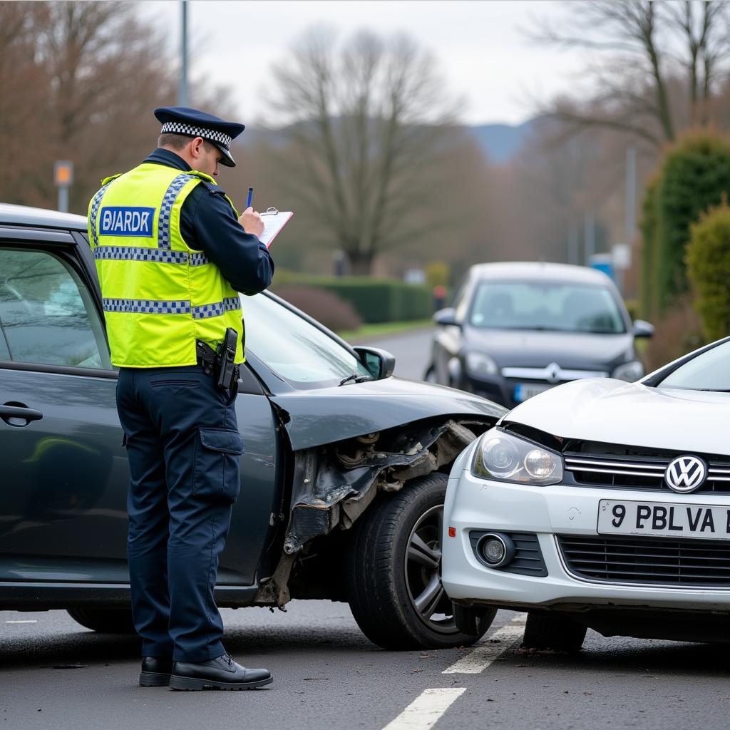 Car accident scene in Ireland showing the aftermath of careless driving