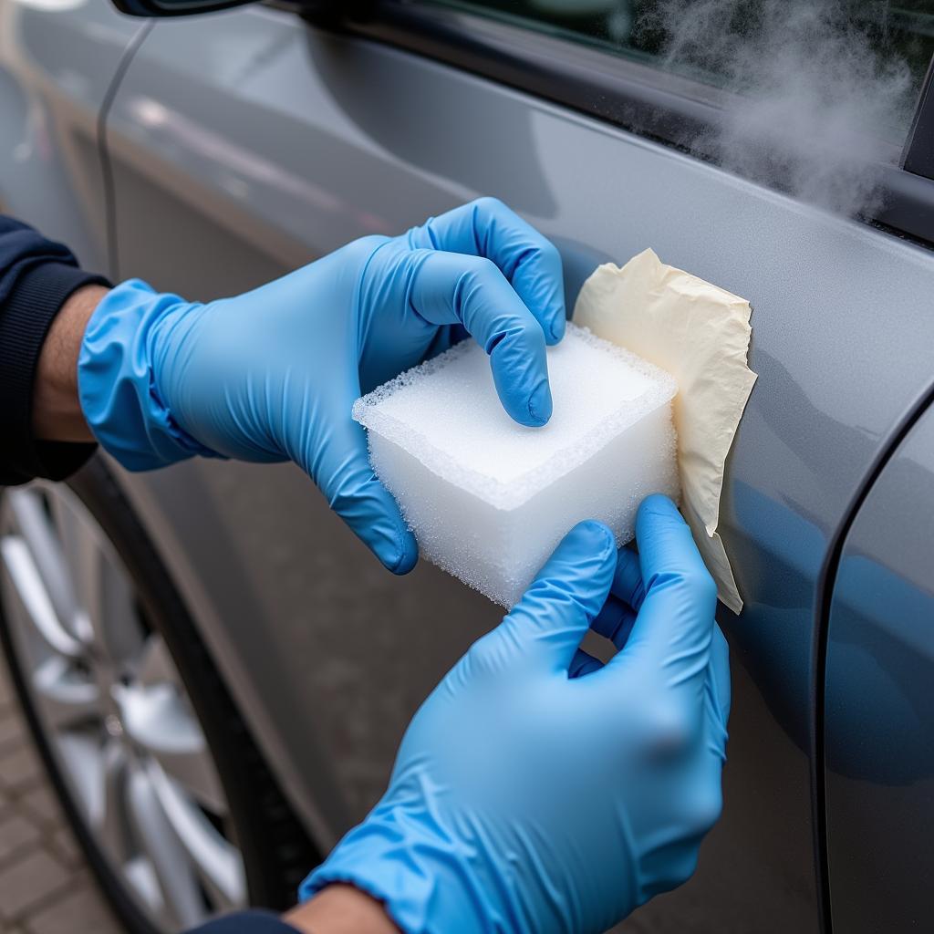 Applying Dry Ice to a Car Dent